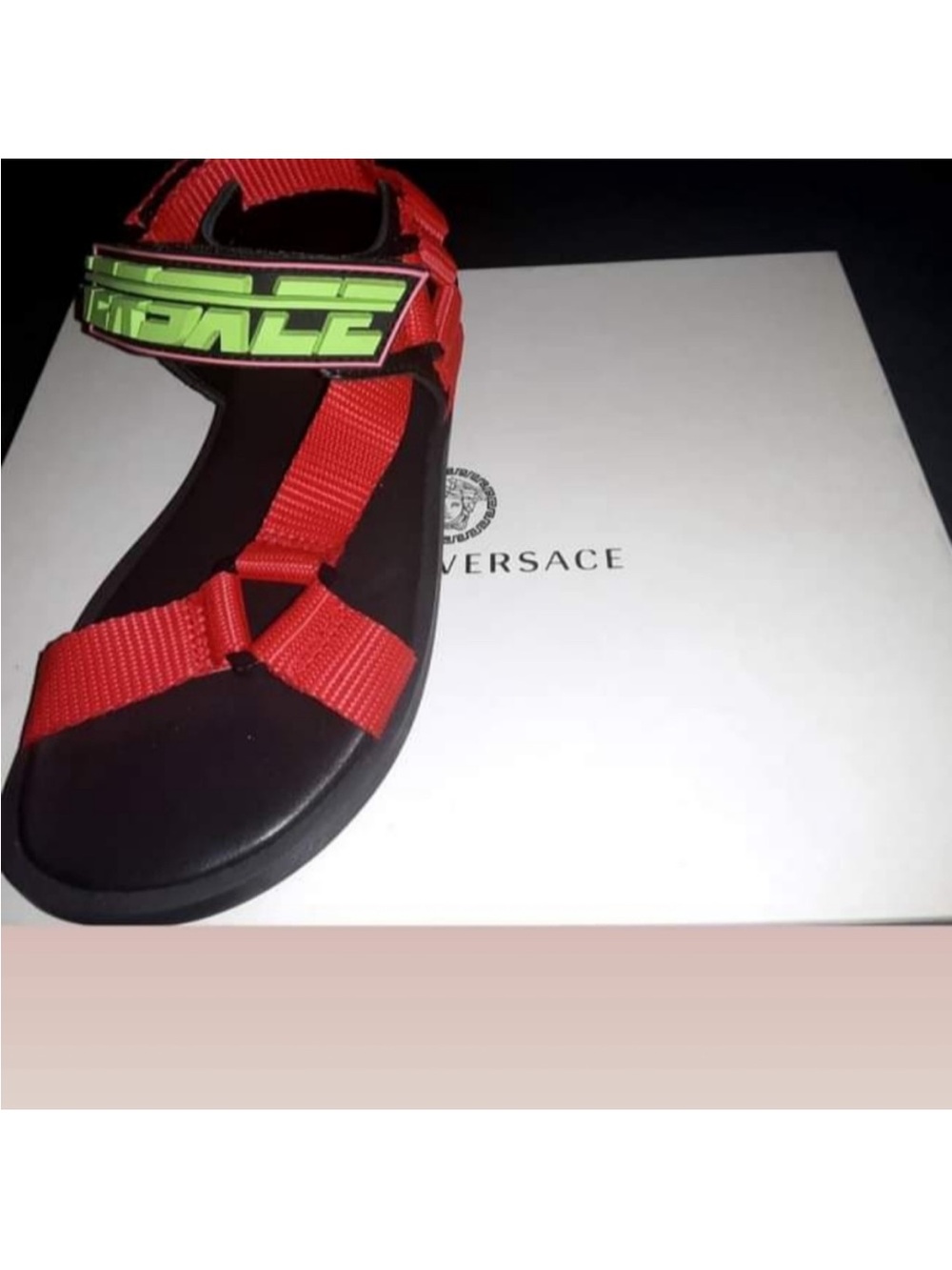 Red Strap Sandal with Green Logo Accent